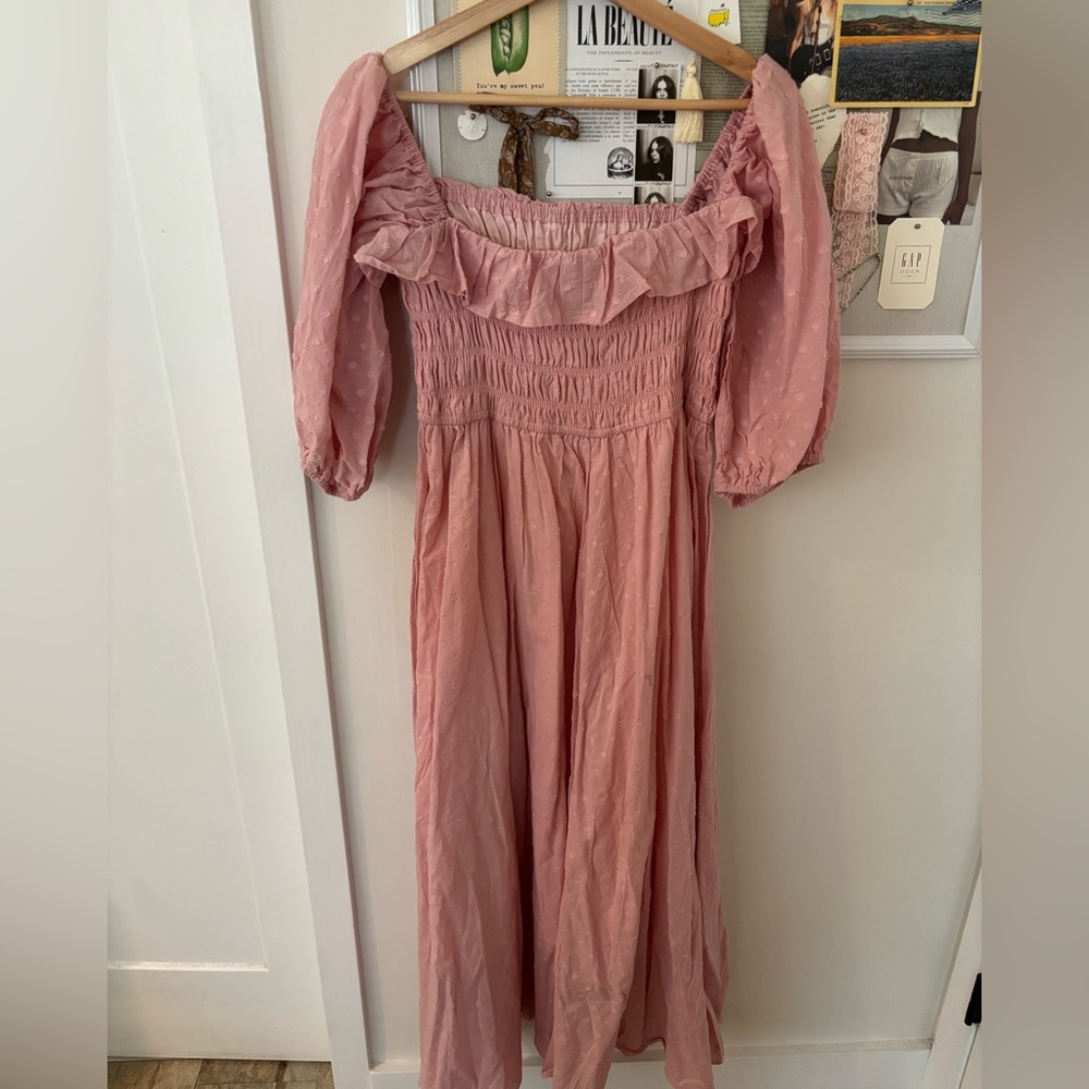 Pink Ruffle Puff Sleeve Dress